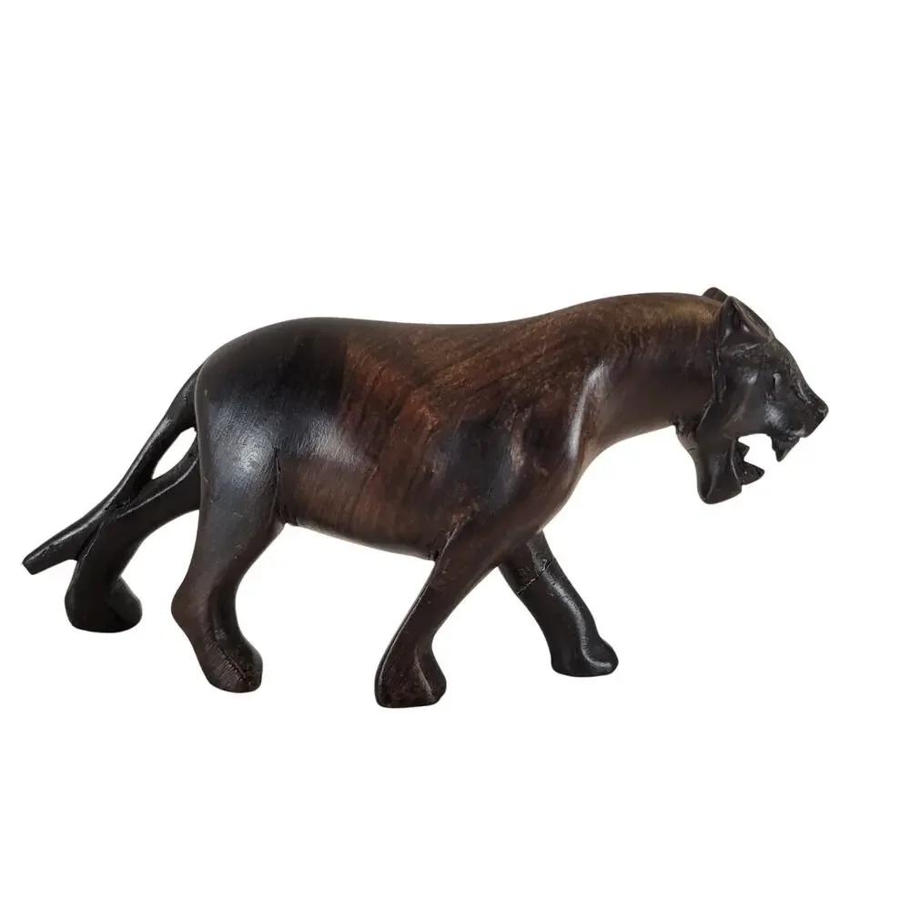 Hand Carved Wood Lion Figurine Safari Jungle Decor 6